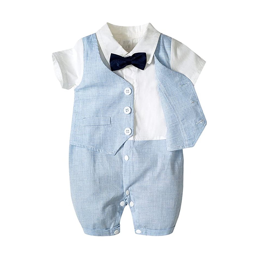 Baby Boys Baptism Christening Outfit Bow Tie Romper Wedding Tuxedo Suit Ring Bearer One Piece Jumpsuit Waistcoat Set Full CN;ZHE