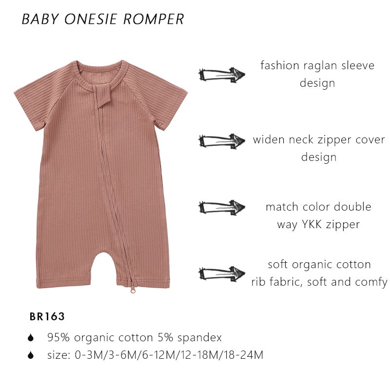 knitted fabric organic cotton short sleeve baby onesie grow unisex plain blank zipper baby rompers