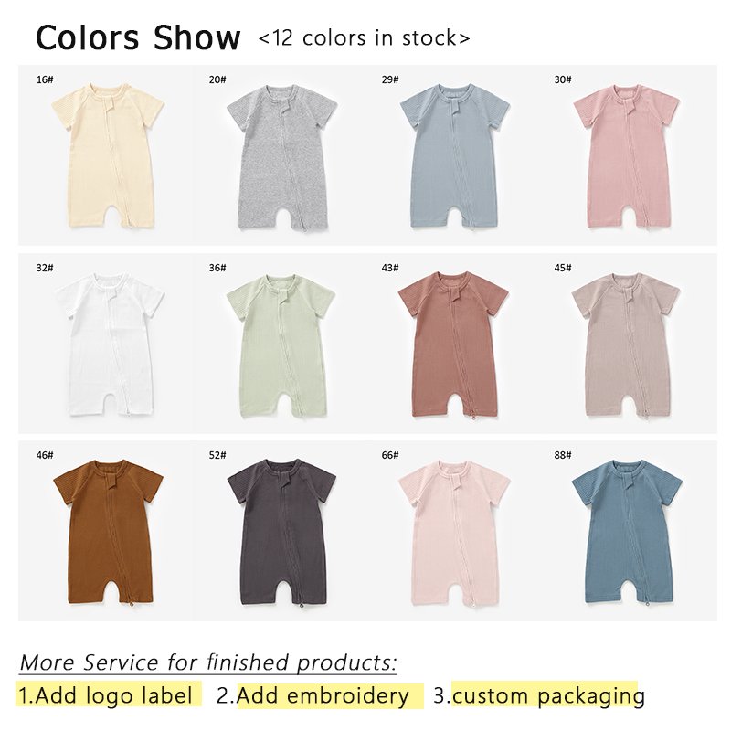 knitted fabric organic cotton short sleeve baby onesie grow unisex plain blank zipper baby rompers