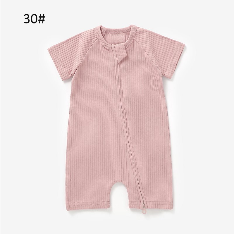 knitted fabric organic cotton short sleeve baby onesie grow unisex plain blank zipper baby rompers