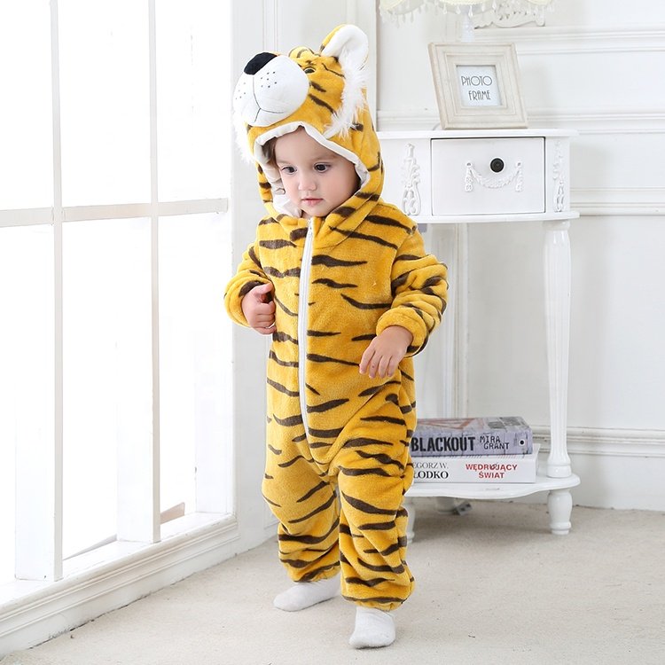 Michley Factory Price Children Flannel Rompers Baby's Hooded One-piece Clothes Animal Baby Costume