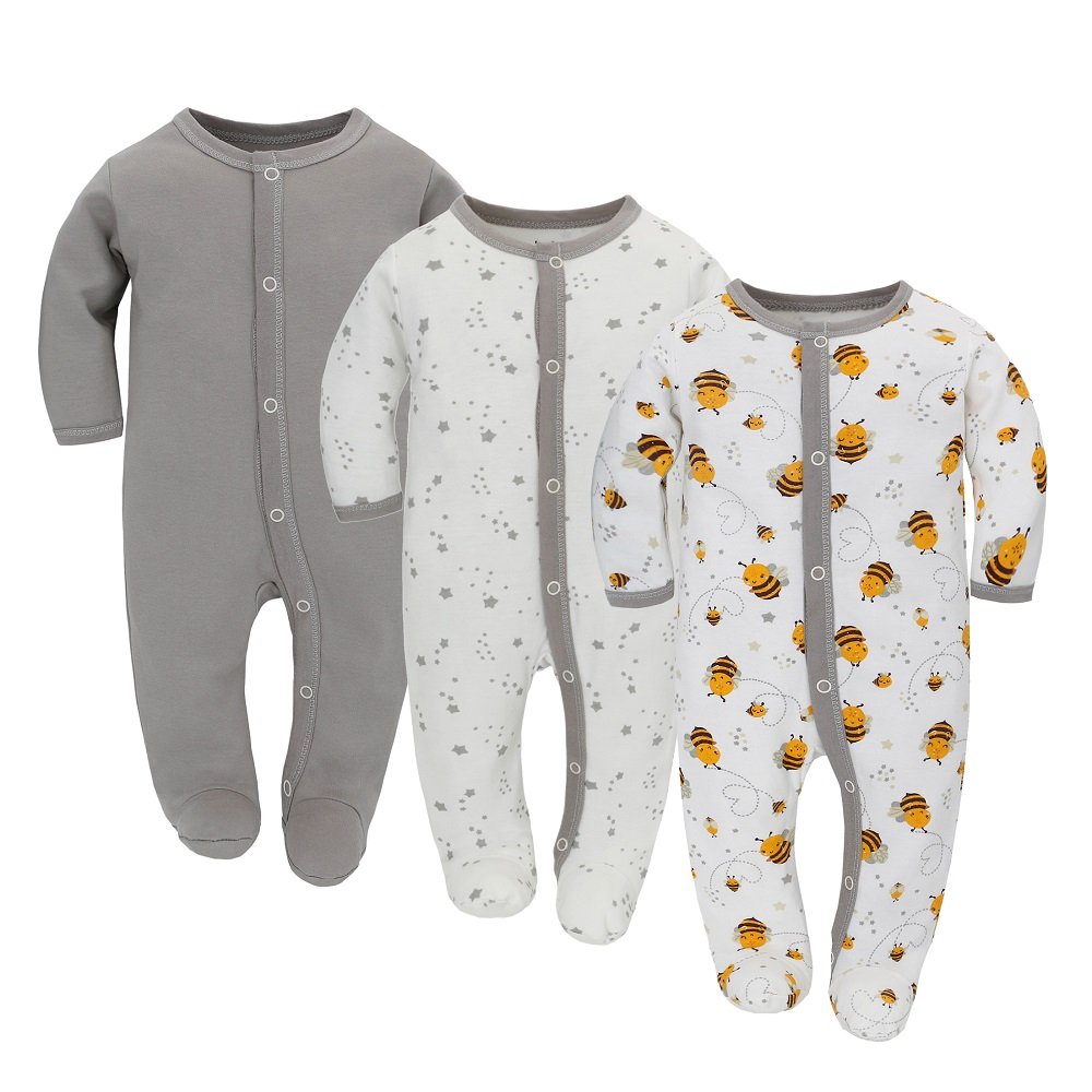 Wholesale Baby rompers Footed Pajamas with 100% Cotton for Toddler Boys Girls 3 Pack Breathable Baby Clothing