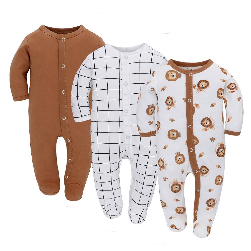 Wholesale Baby rompers Footed Pajamas with 100% Cotton for Toddler Boys Girls 3 Pack Breathable Baby Clothing