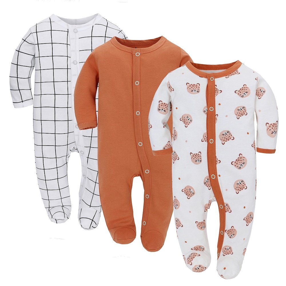 Wholesale Baby rompers Footed Pajamas with 100% Cotton for Toddler Boys Girls 3 Pack Breathable Baby Clothing