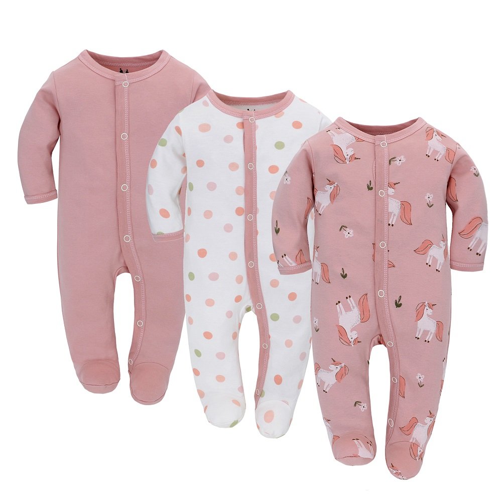 Wholesale Baby rompers Footed Pajamas with 100% Cotton for Toddler Boys Girls 3 Pack Breathable Baby Clothing