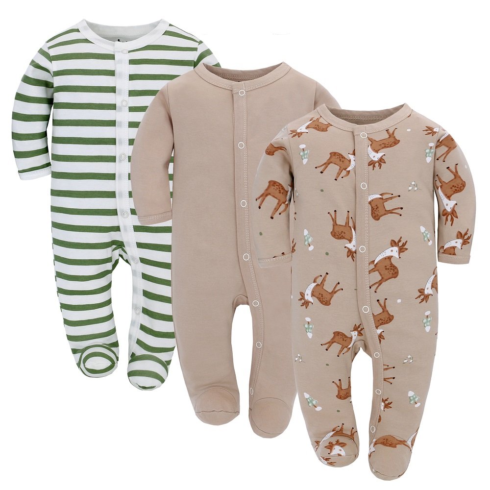 Wholesale Baby rompers Footed Pajamas with 100% Cotton for Toddler Boys Girls 3 Pack Breathable Baby Clothing