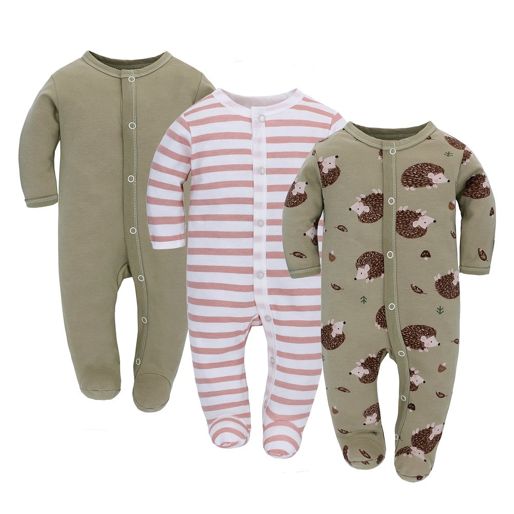 Wholesale Baby rompers Footed Pajamas with 100% Cotton for Toddler Boys Girls 3 Pack Breathable Baby Clothing