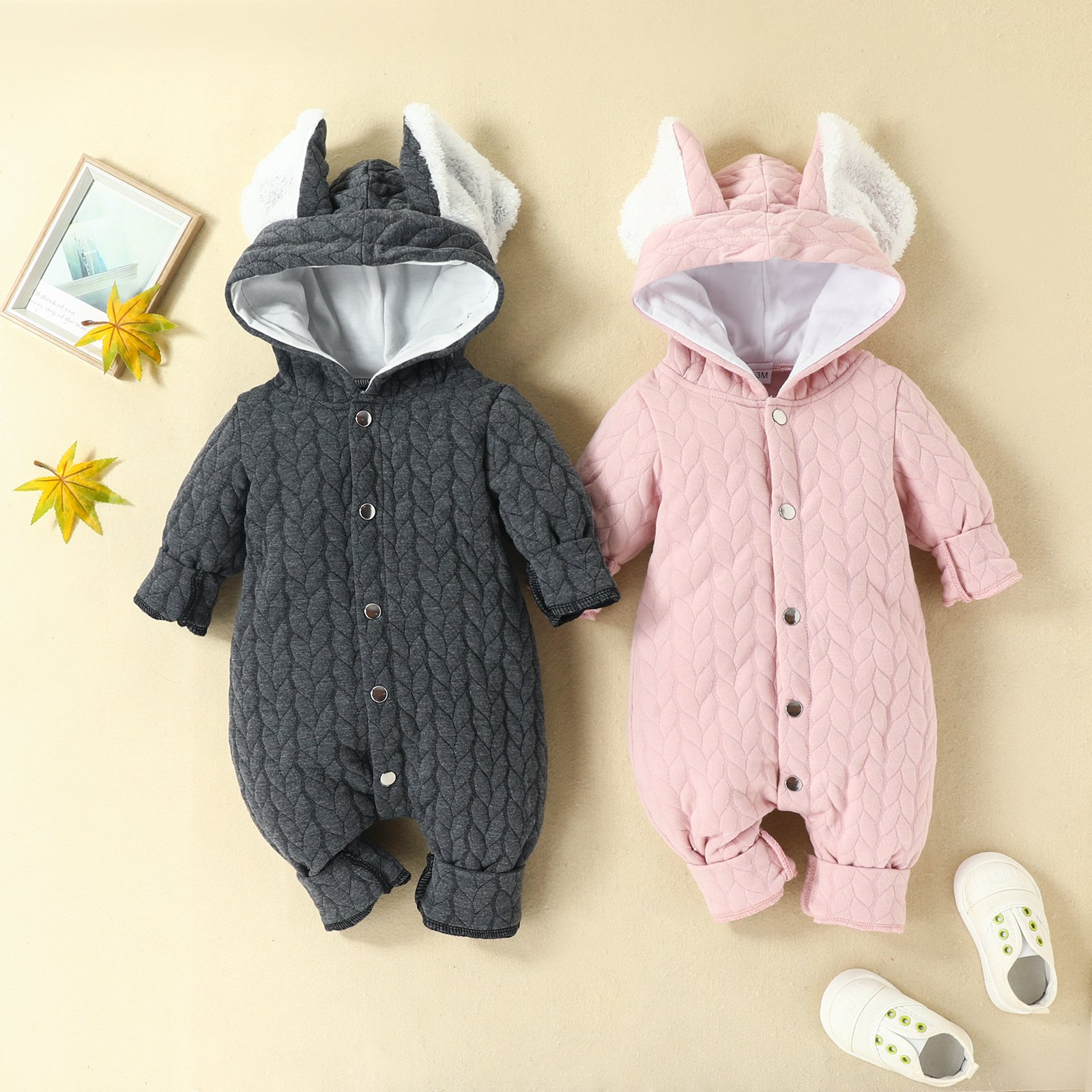 Wholesale Newborn Infant Bunny Jumpsuit Sweater Cute Boys Girls Knitted Hoodie Bodysuit Thick Warm Winter Baby Romper 0-18 Month