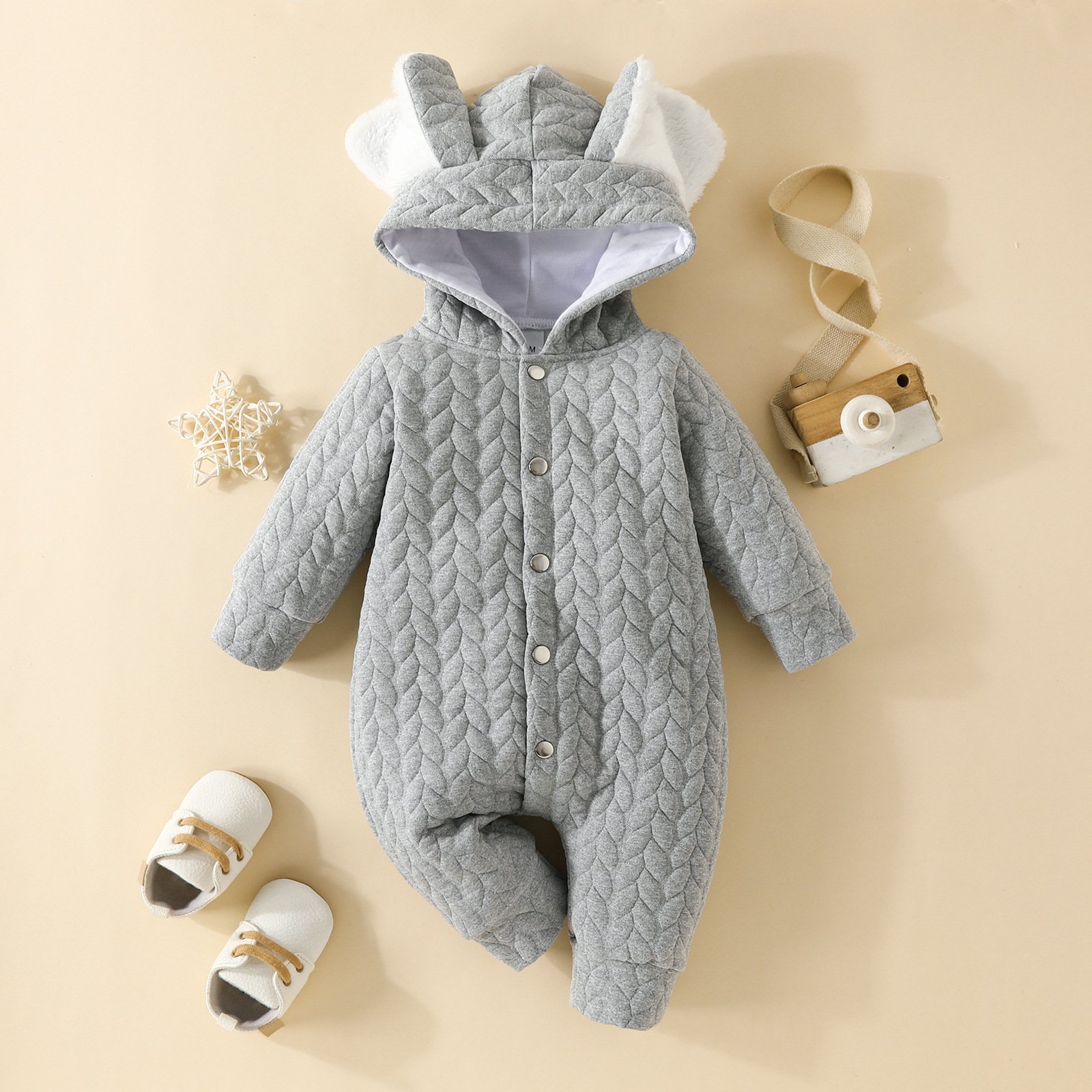 Wholesale Newborn Infant Bunny Jumpsuit Sweater Cute Boys Girls Knitted Hoodie Bodysuit Thick Warm Winter Baby Romper 0-18 Month