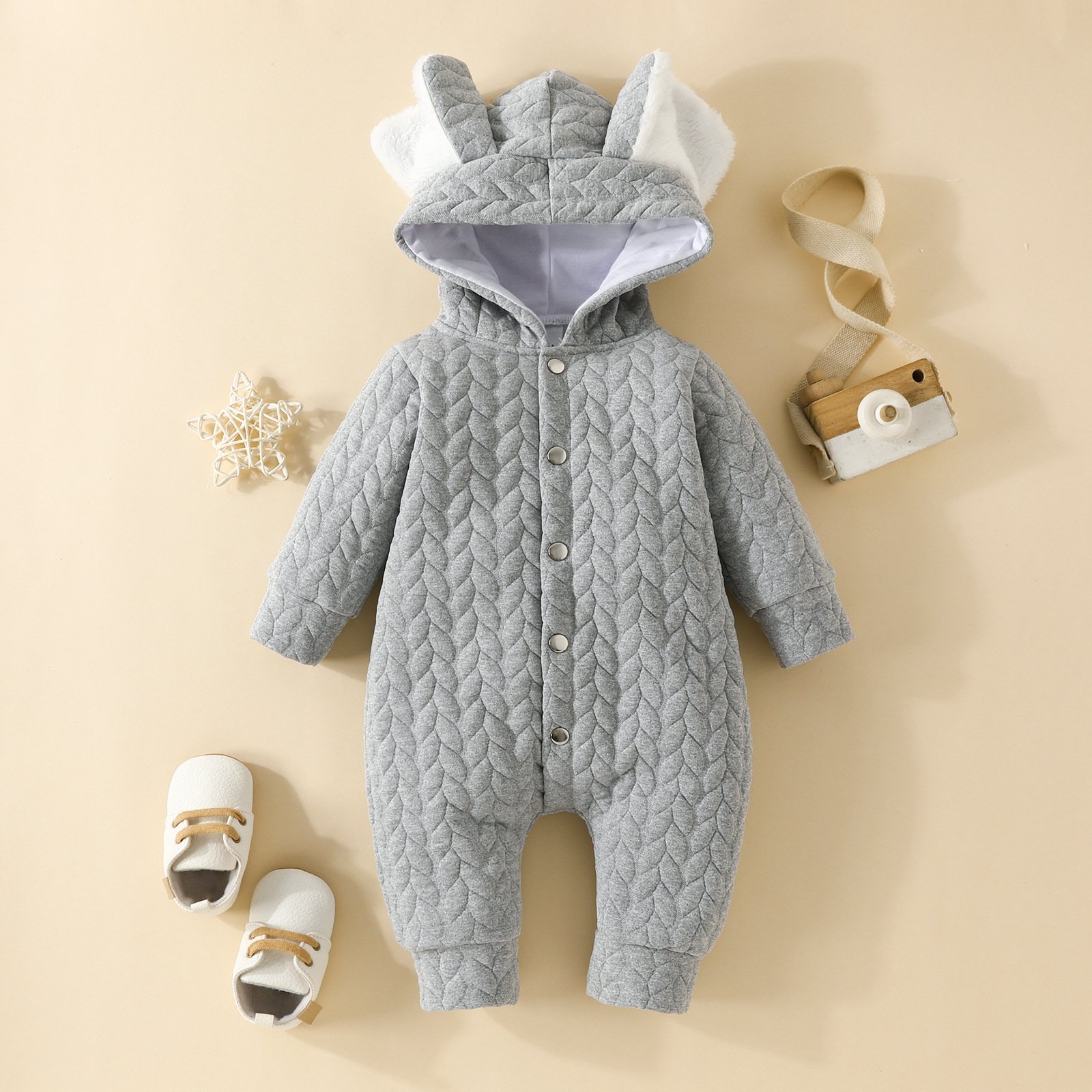 Wholesale Newborn Infant Bunny Jumpsuit Sweater Cute Boys Girls Knitted Hoodie Bodysuit Thick Warm Winter Baby Romper 0-18 Month