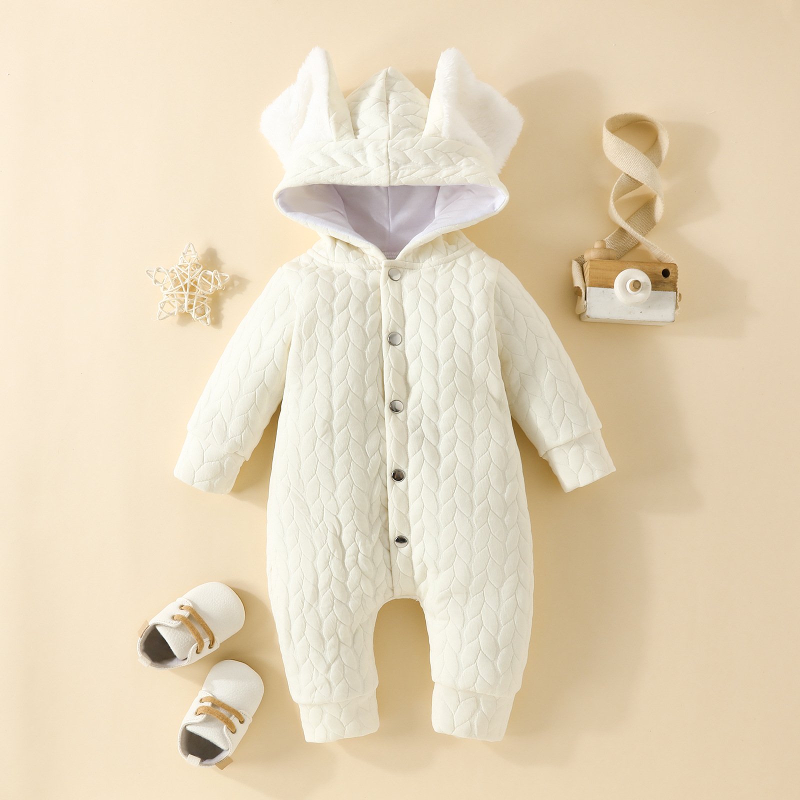 Wholesale Newborn Infant Bunny Jumpsuit Sweater Cute Boys Girls Knitted Hoodie Bodysuit Thick Warm Winter Baby Romper 0-18 Month