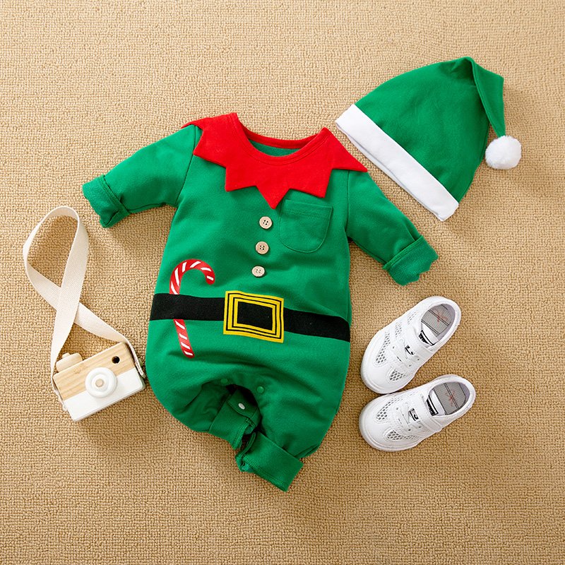 Long Sleeve Baby Christmas Clothes Green Elf Cute Super Cute Round Neck Pullover Hot Sale Spot Wholesale
