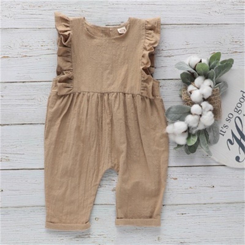 Baby Girls Ruffle Linen Cotton Romper Cloth Baby Clothes Ruffles Baby Girl Jumpsuit Children Clothes Rompers