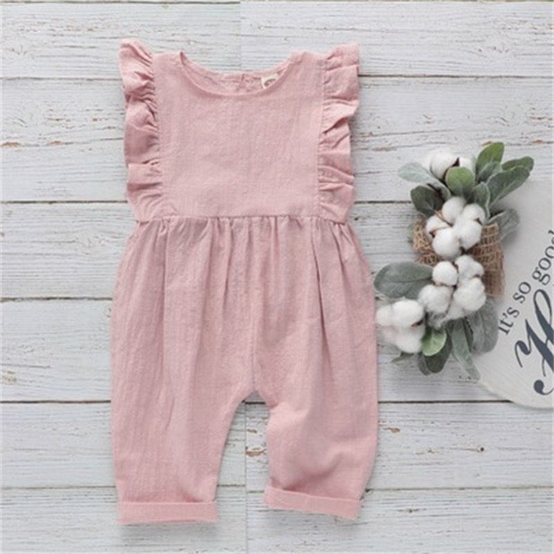 Baby Girls Ruffle Linen Cotton Romper Cloth Baby Clothes Ruffles Baby Girl Jumpsuit Children Clothes Rompers