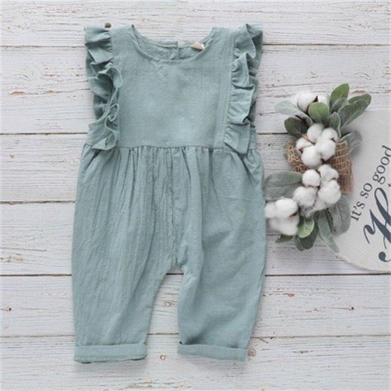 Baby Girls Ruffle Linen Cotton Romper Cloth Baby Clothes Ruffles Baby Girl Jumpsuit Children Clothes Rompers