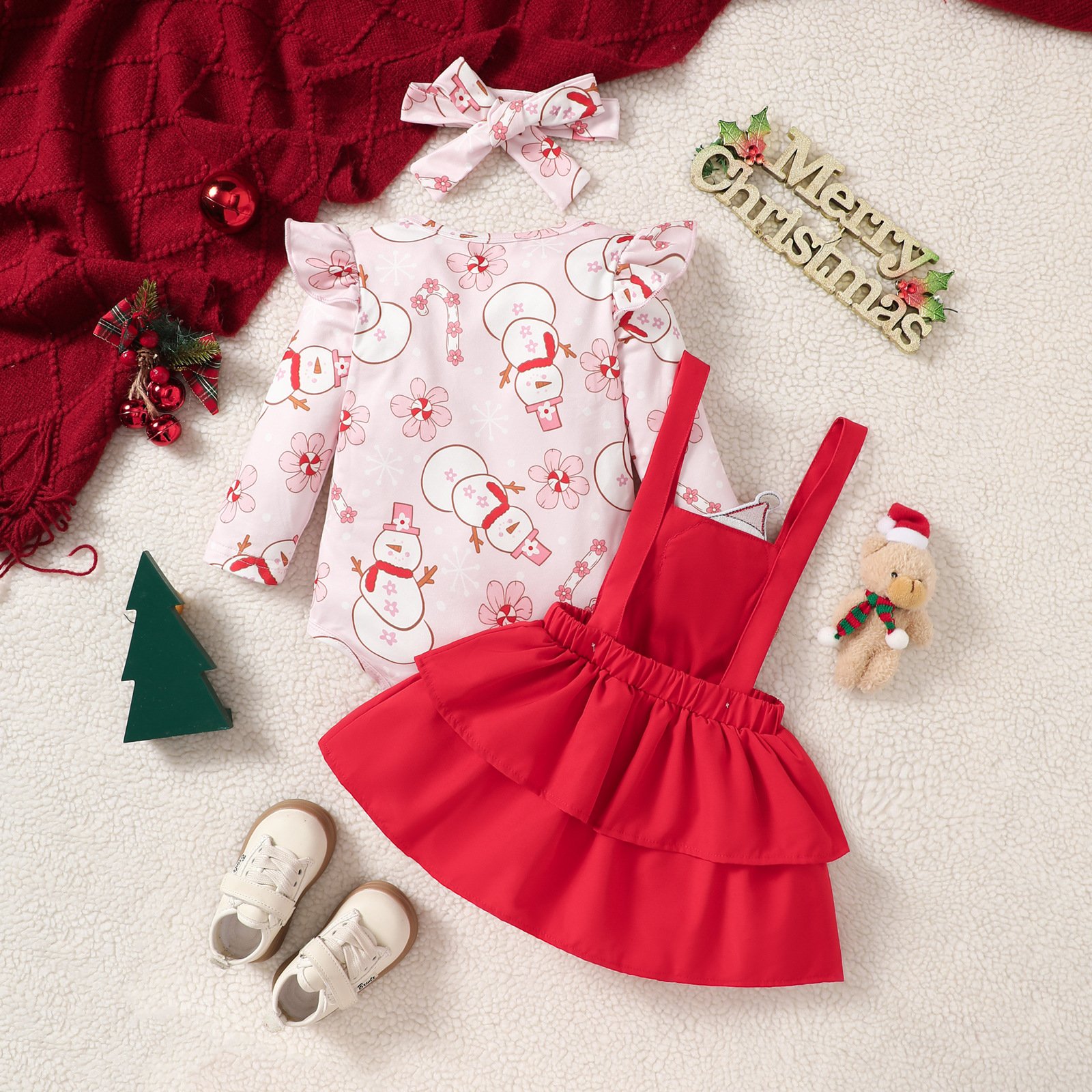2024 New Autumn Baby Romper Set Girl Overall Dress Suit Floral Two-Piece Skirt in Cotton Sweet Style for Christmas Baby Girls