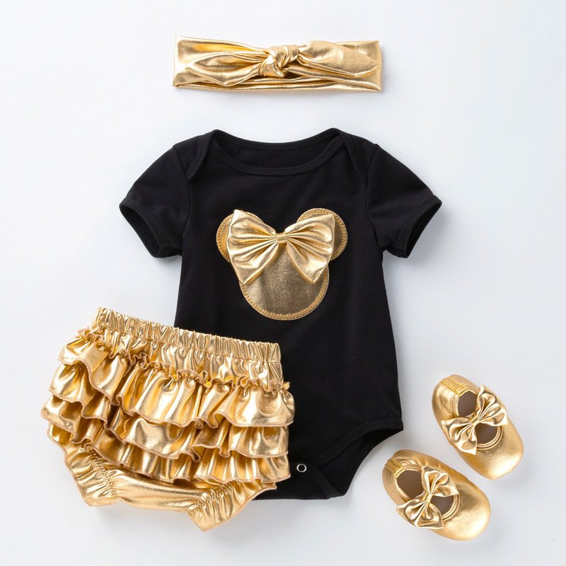 4 Pieces Minnie Summer Ropa De Bebe Short Gold New Born Baby Girl's + Pajama Romper Jumpsuit Onesie Newborn Baby Romper Clothes