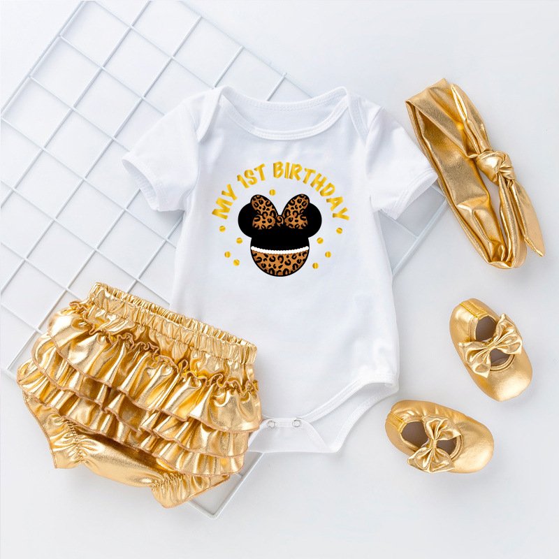 4 Pieces Minnie Summer Ropa De Bebe Short Gold New Born Baby Girl's + Pajama Romper Jumpsuit Onesie Newborn Baby Romper Clothes