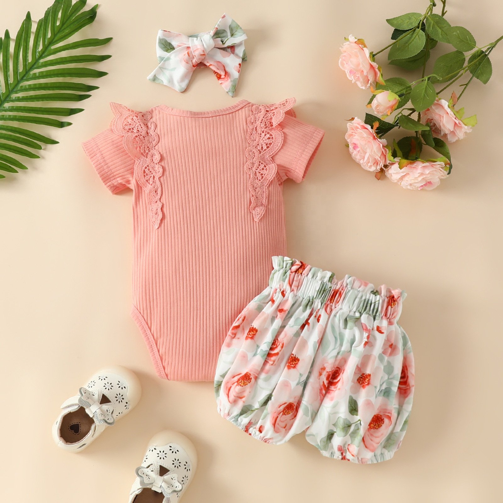 Wholesale Autumn Winter Baby Jumpsuit short Sleeve Ruffle Floral Infant Girls Romper Dress Newborn Clothes
