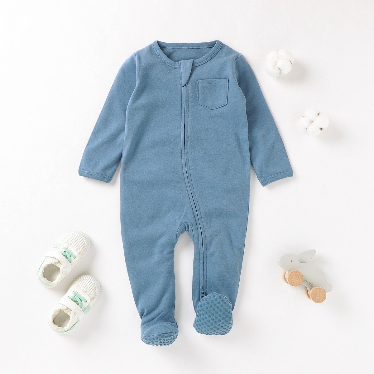 Anti-slip Long Sleeves Organic Cotton Infant Toddler Pajamas Jumpsuit Newborn Baby Footie Onesie Romper