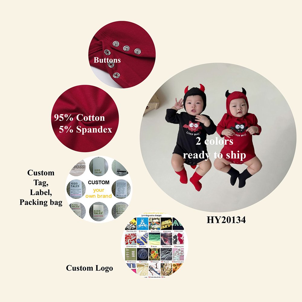 new born baby rompers cotton long sleeve red black baby boy girls clothes wholesale cute newborn baby clothing with hats
