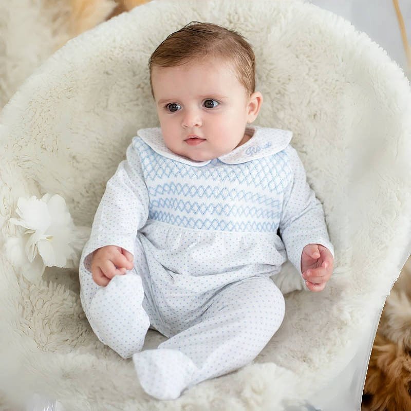Custom Oragnic Cotton Smocked Baby Pajamas Embroidered Onesie Long Sleeve Footie Clothes Round Neck Baby Grow Rompers Sleep Suit