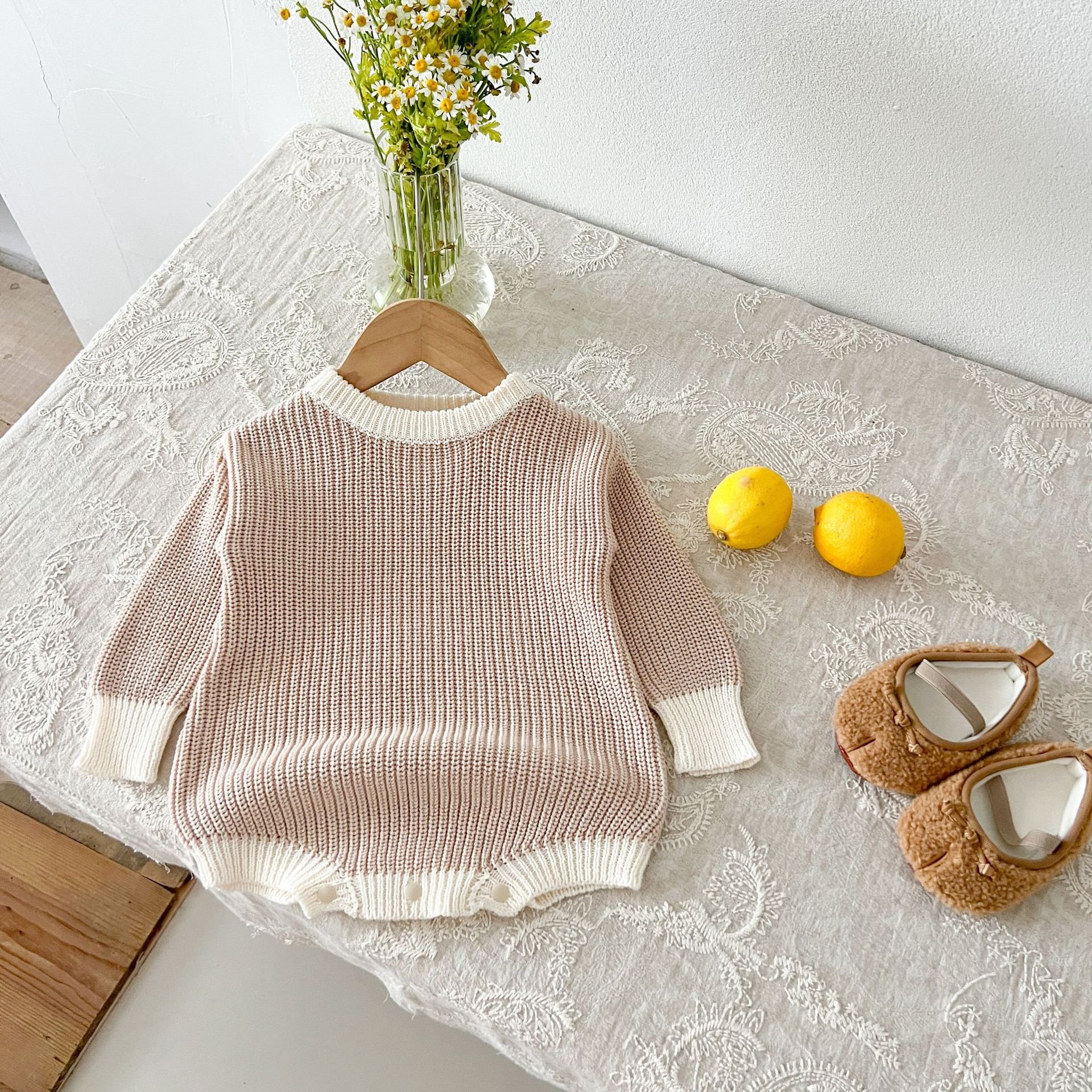 Boutique Spring Autumn Infant Toddler Cotton Knitted Solid Long Sleeved Sweater Baby Rompers