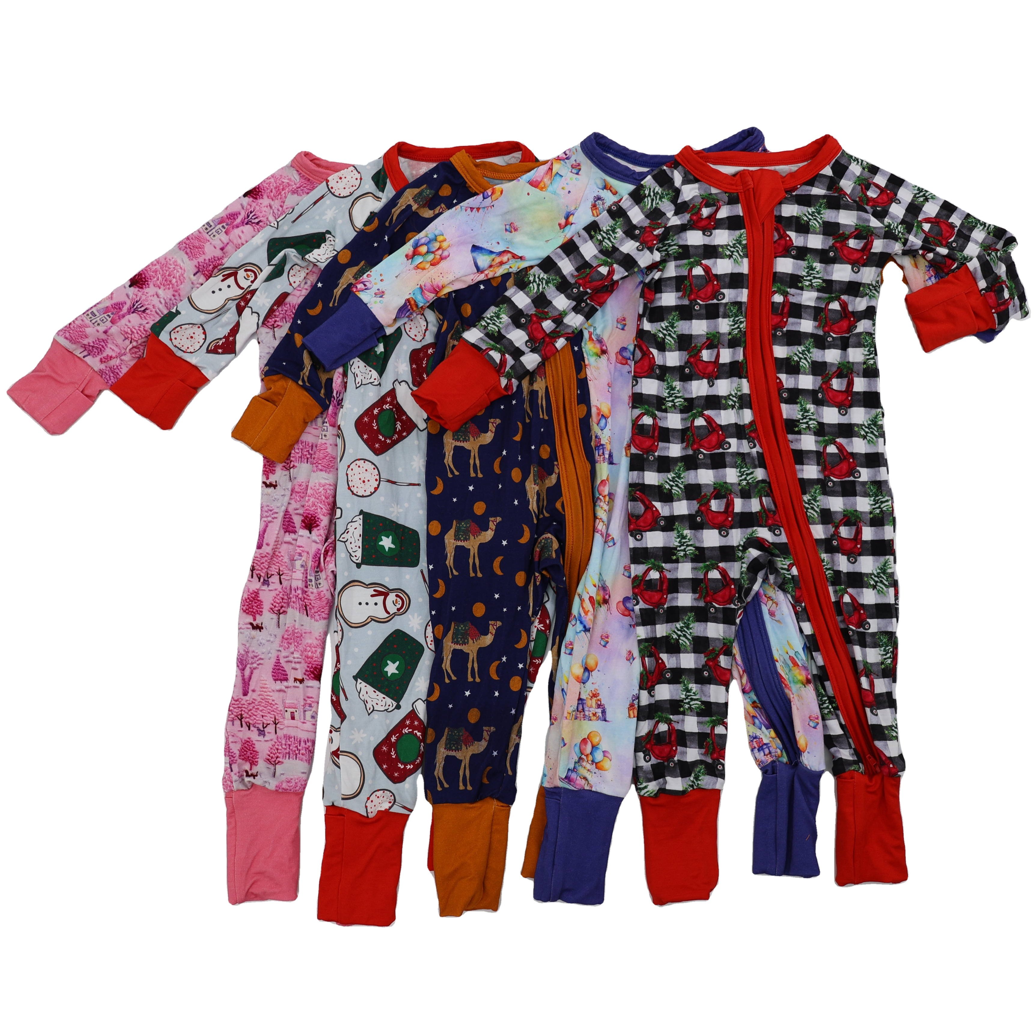 Qingli OEM Trendy Private Customized Pattern Long sleeve Bamboo Baby Rompers Clothes Zipper Romper
