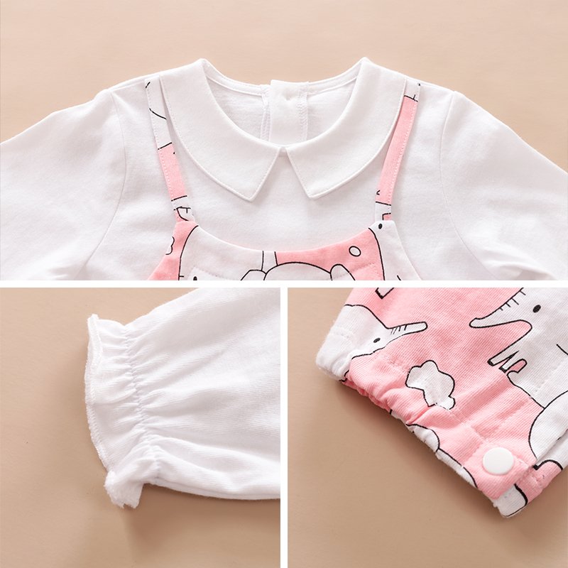Wholesale hot selling printed baby girl clothes cotton long sleeves spring and autumn toddler rompers pink