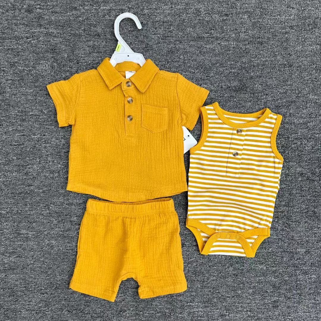 Newborn Gift Set Box Baby Clothes Transparent Baby Gift Box Set Newborn Polo T-Shirt + Shorts + Sleeveless Vest Romper 3pcs Sets