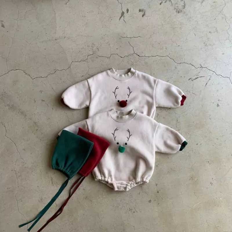 Winter Kids Christmas Clothes Plush Long Sleeve Baby Warm Kids Girl Hoodies Rompers
