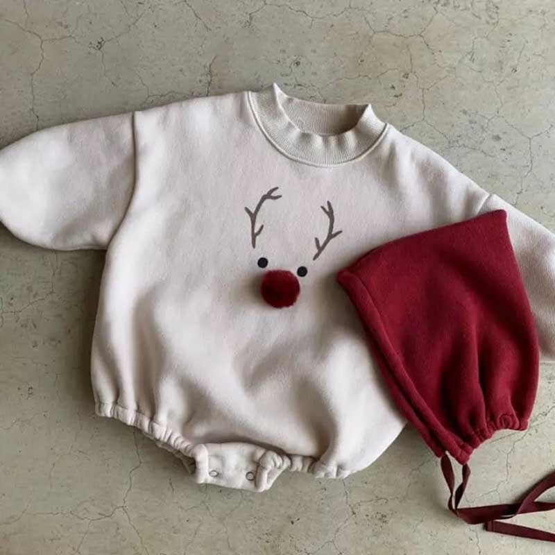 Winter Kids Christmas Clothes Plush Long Sleeve Baby Warm Kids Girl Hoodies Rompers