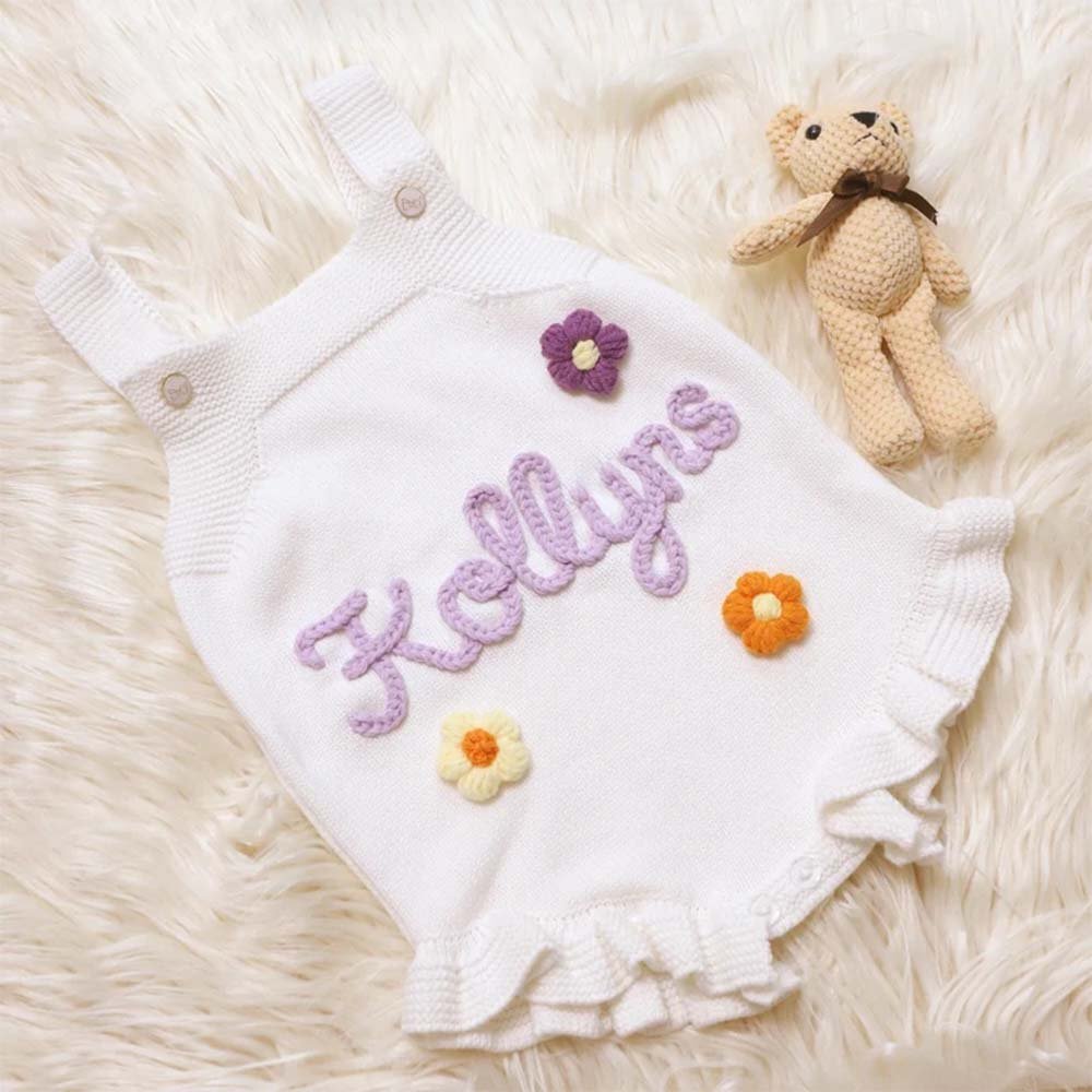 Wholesale Baby Clothing Personalized Summer Cotton Embroidery Name Baby Girls Rompers