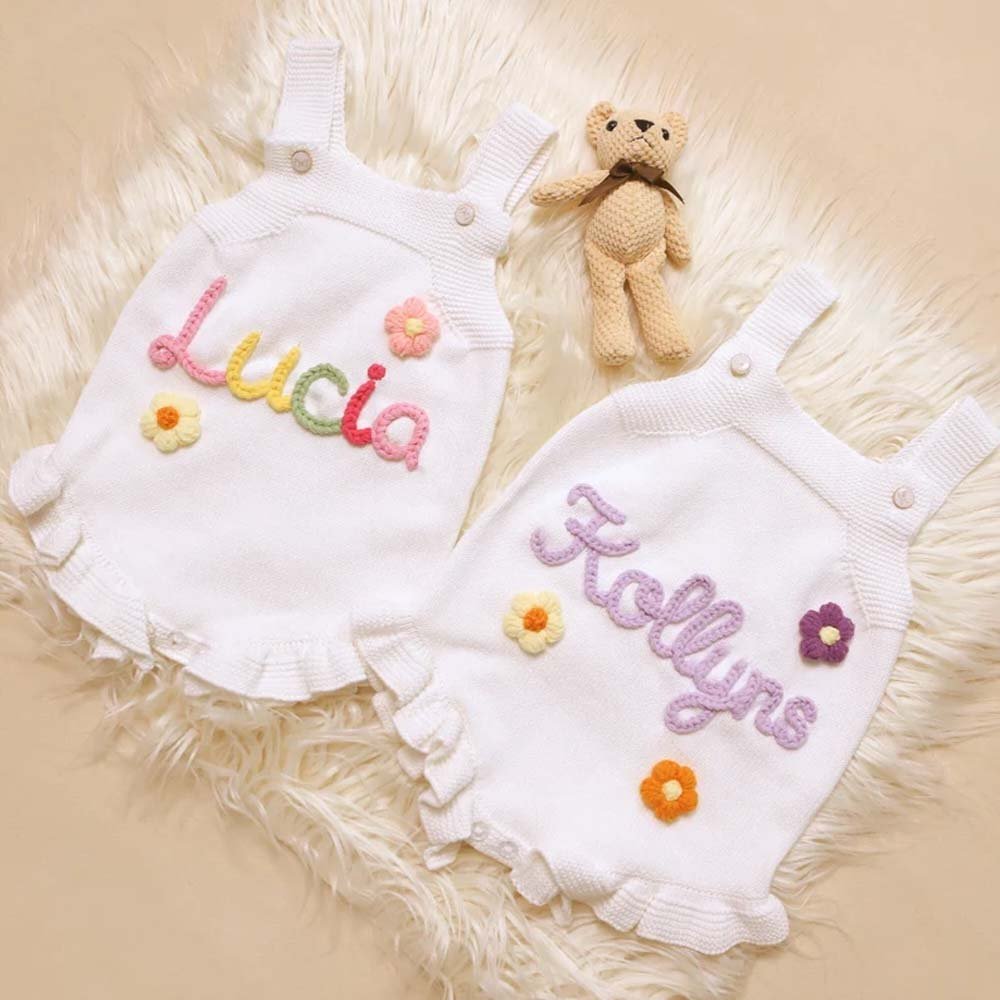 Wholesale Baby Clothing Personalized Summer Cotton Embroidery Name Baby Girls Rompers
