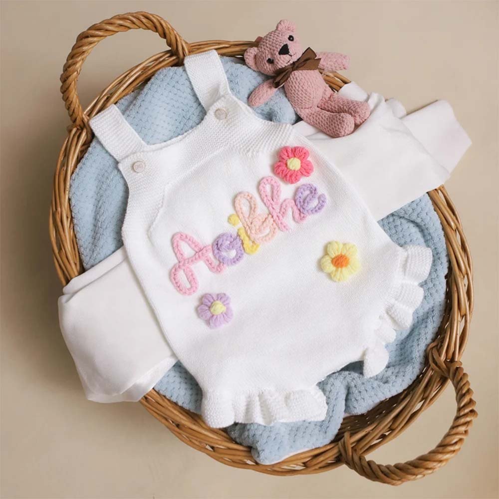 Wholesale Baby Clothing Personalized Summer Cotton Embroidery Name Baby Girls Rompers