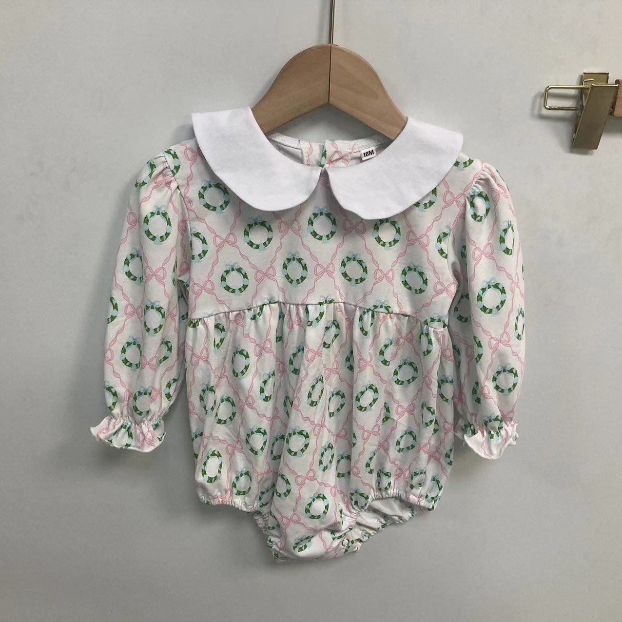 Baby Girls Long Sleeve Bodysuit Custom Design Newborn Clothing Monogrammed Kids Peter Pan Collar Rompers