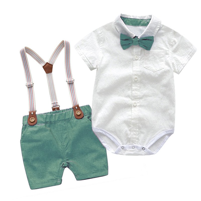Summer boy baby gentleman suit baby romper overalls two-piece British style handsome dress