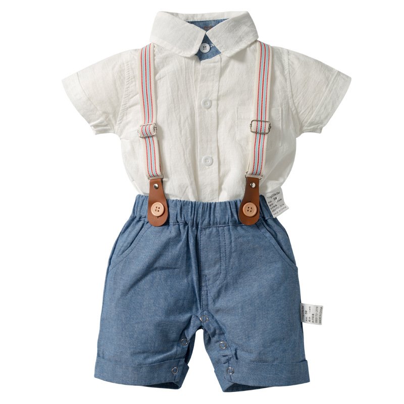 Summer boy baby gentleman suit baby romper overalls two-piece British style handsome dress