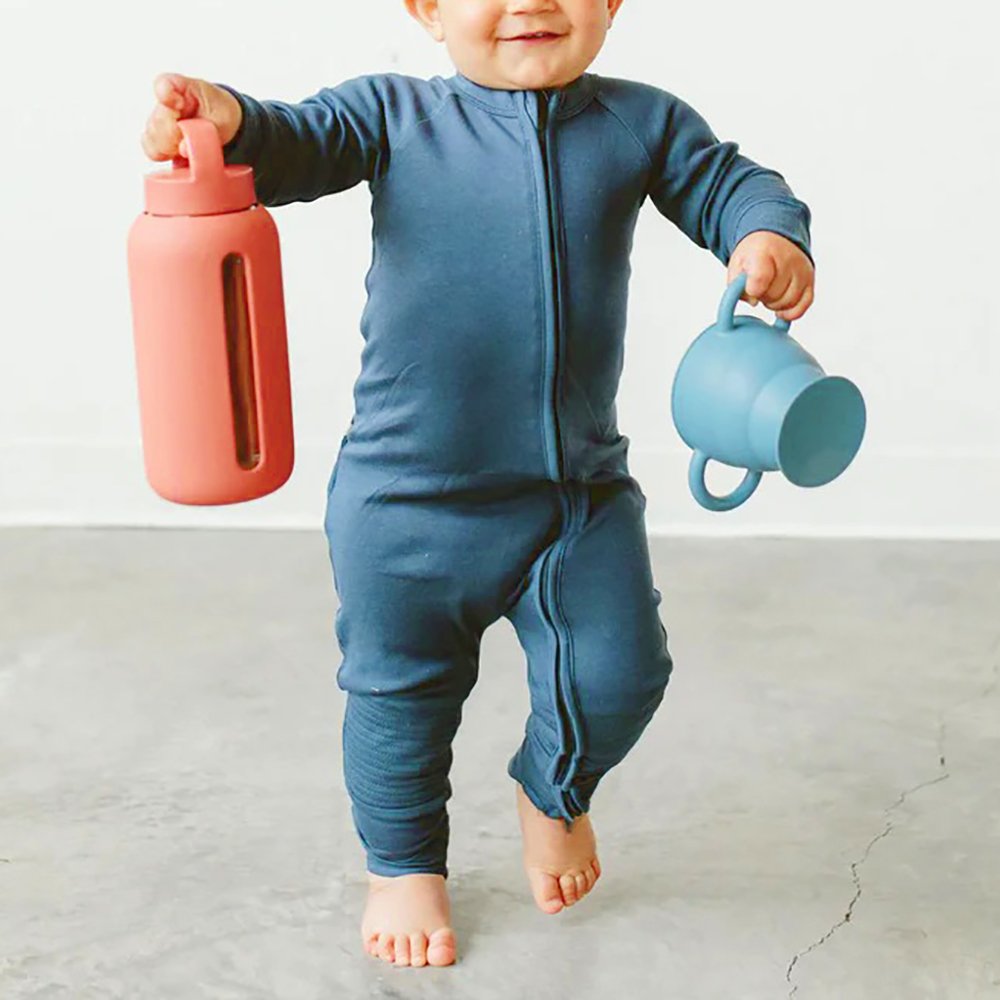 New Baby Foot Covered One-piece Solid Color Long Sleeve Organic Bamboo Clothes Baby Romper Zipper Baby Rompers 2 Way Zip