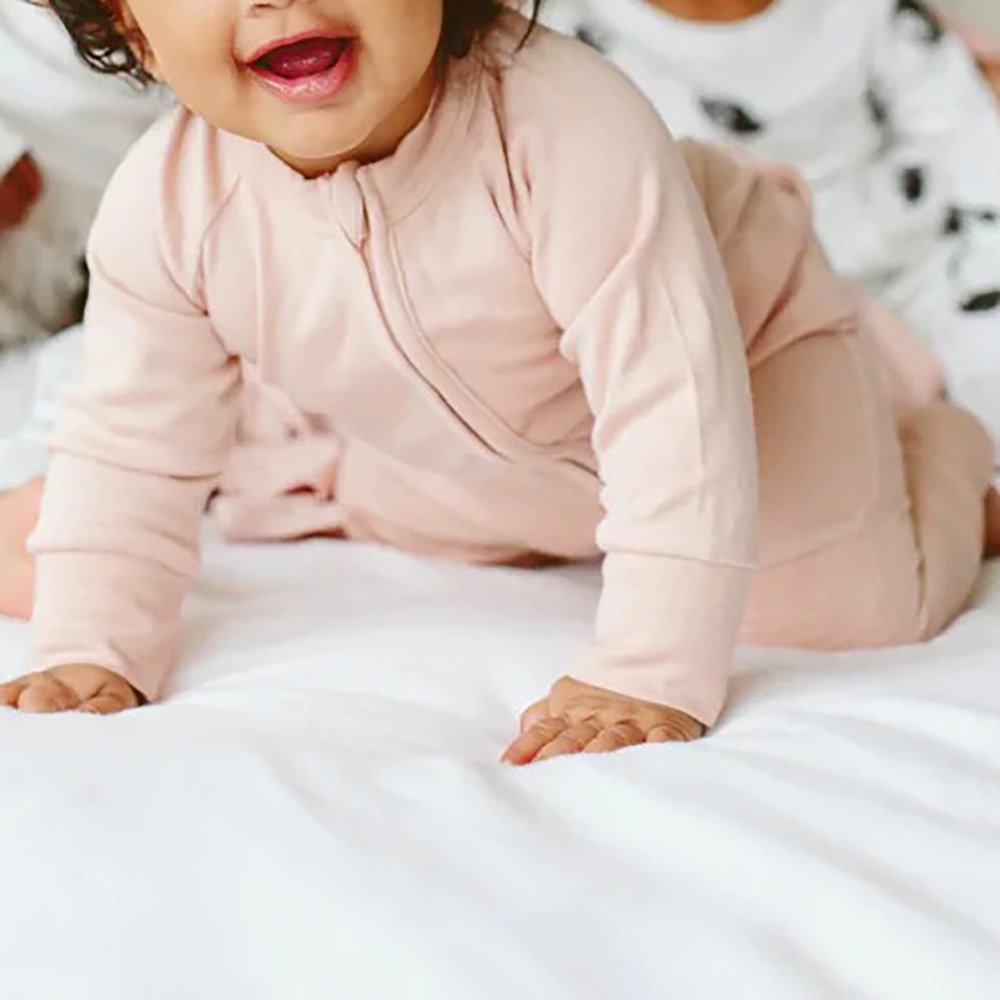 New Baby Foot Covered One-piece Solid Color Long Sleeve Organic Bamboo Clothes Baby Romper Zipper Baby Rompers 2 Way Zip