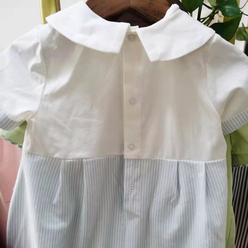 OEM Summer Spanish 100% Cotton Clothing Baby Boy Boutique Jumpsuit Newborn Short Sleeve Boys Bubble Romper New Born Baby Clothes