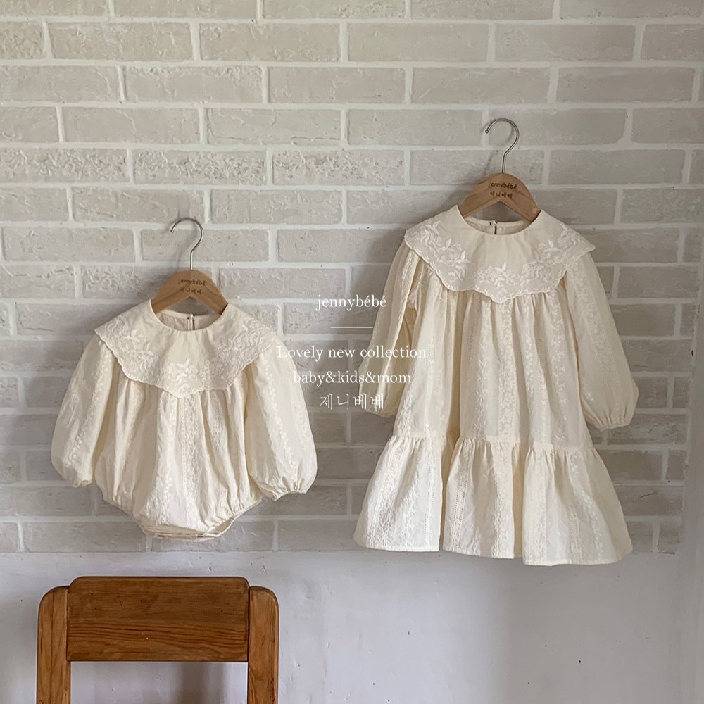 Jennybebe Autumn Infant Long Sleeve Romper Cotton Girls Embroidery Polo Dress sisters Fashion Baby Clothes