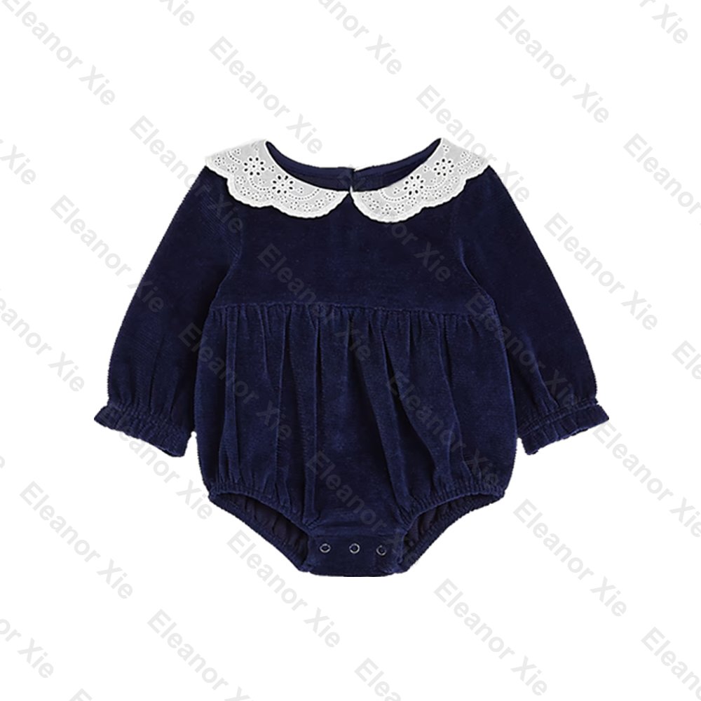 Xmas velvet long sleeve baby clothing lace collar toddler infant girls bubble rompers for babies