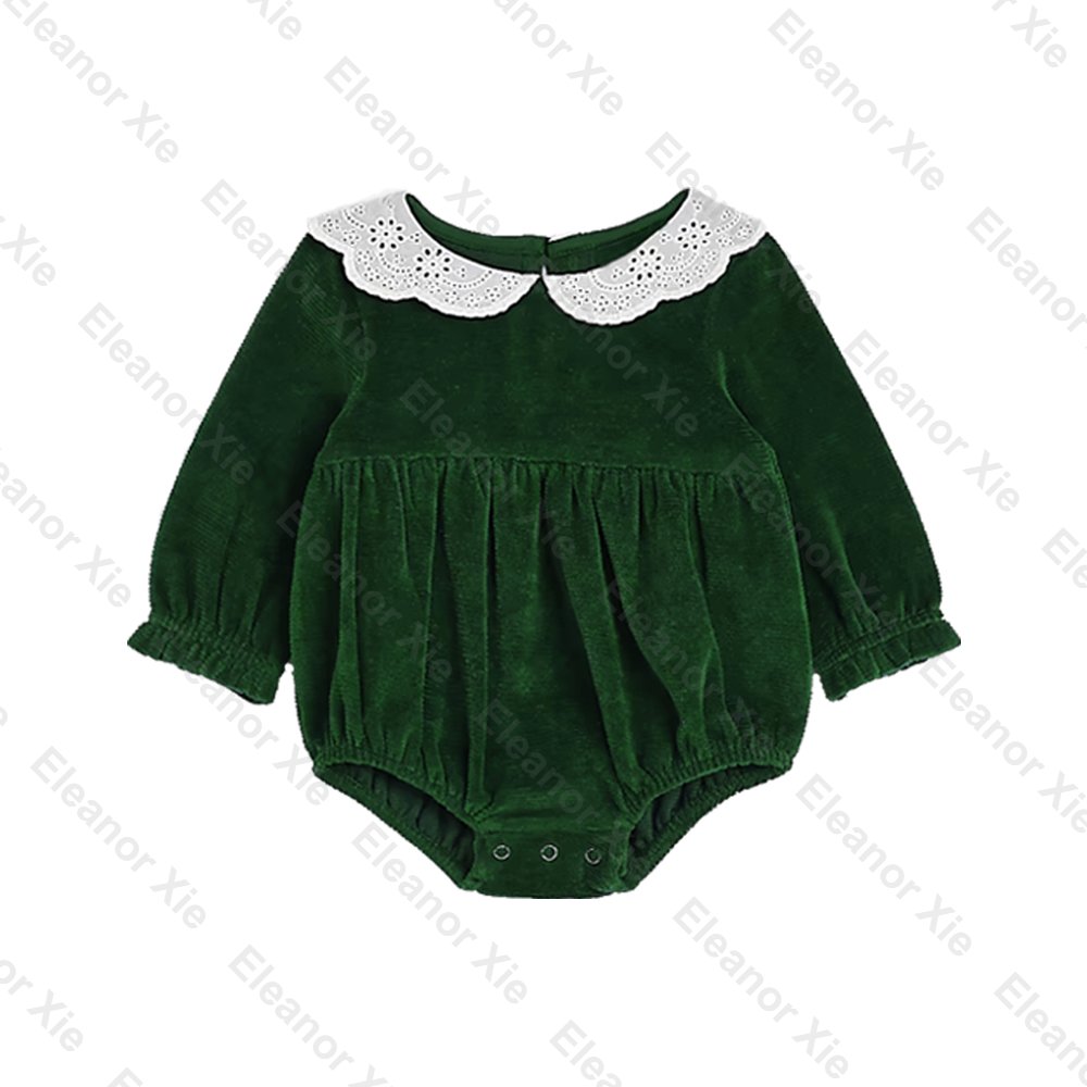 Xmas velvet long sleeve baby clothing lace collar toddler infant girls bubble rompers for babies