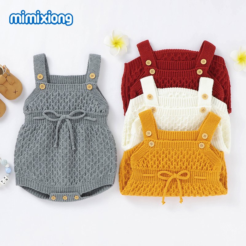 mimixiong Baby Romper Knot Knitted Sleeveless Baby Rompers Infant Baby Jumpsuit