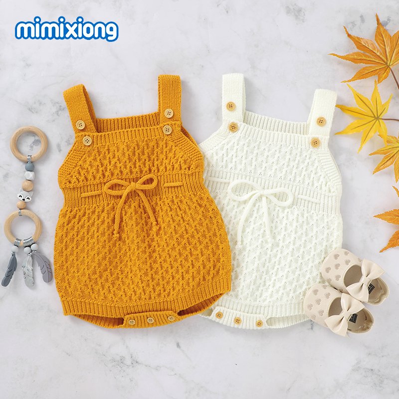mimixiong Baby Romper Knot Knitted Sleeveless Baby Rompers Infant Baby Jumpsuit