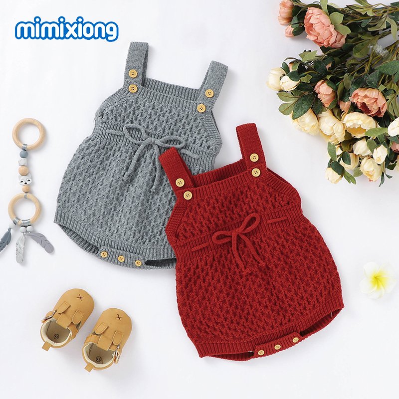 mimixiong Baby Romper Knot Knitted Sleeveless Baby Rompers Infant Baby Jumpsuit
