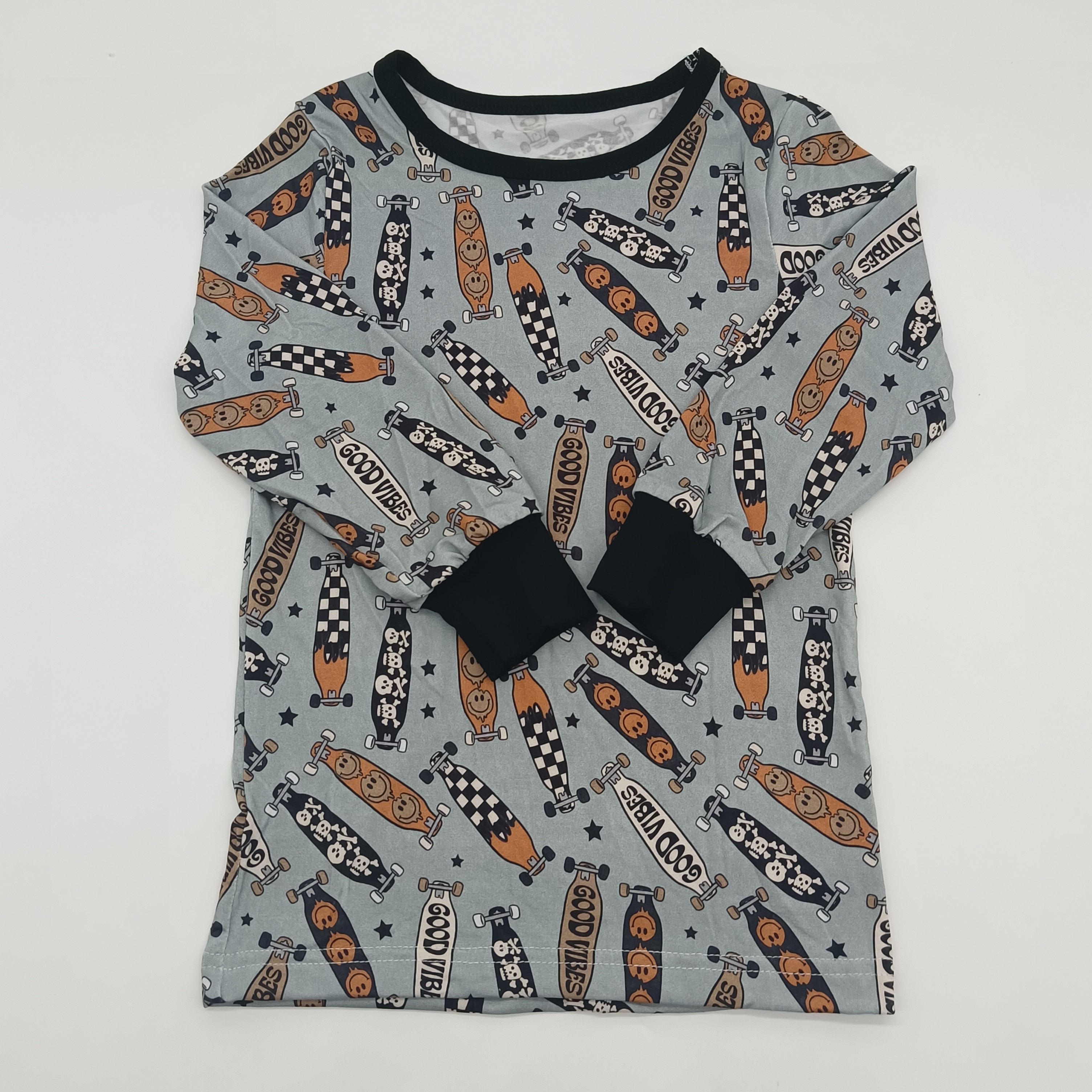 High Quality Bamboo baby customized cartoon Skate pattern Clothing sets 2pcs