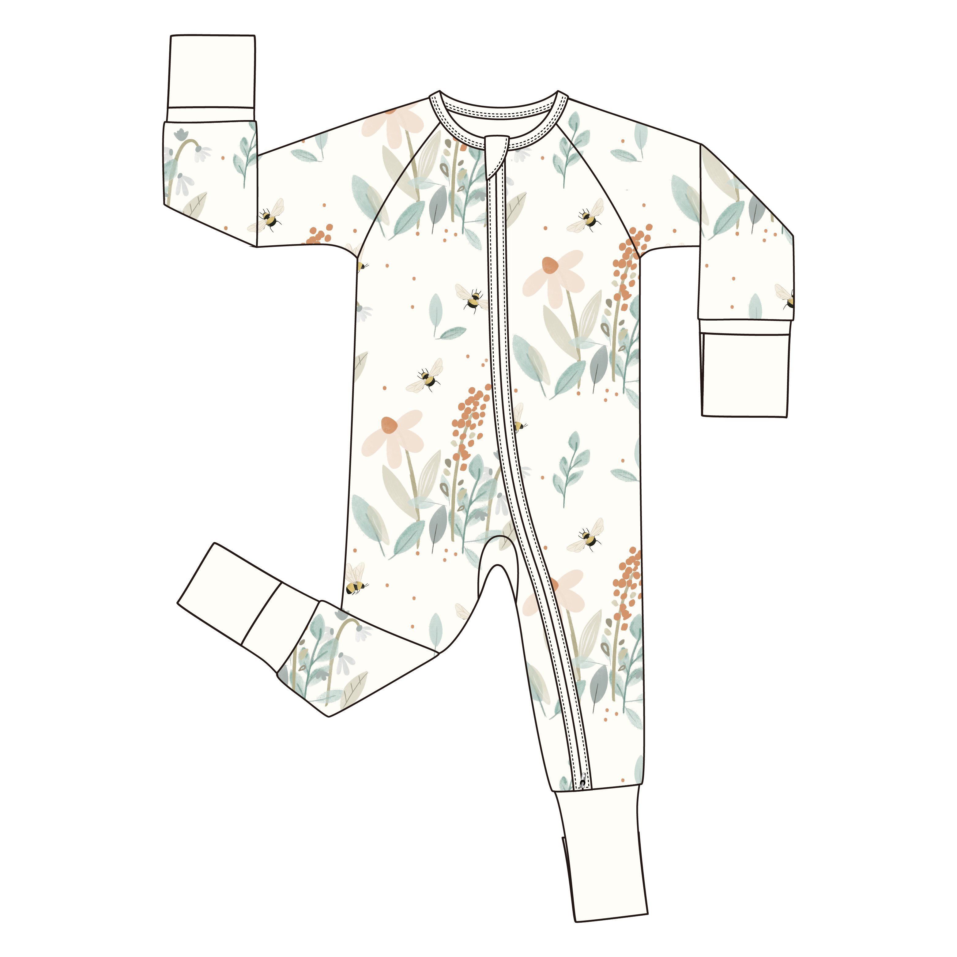 Custom Print 95% Bamboo Viscose 5% Spandex 210 GSM Baby Zipper Footed Sleeper Romper Clothes Toddler Kid Onesie Pajamas Clothing