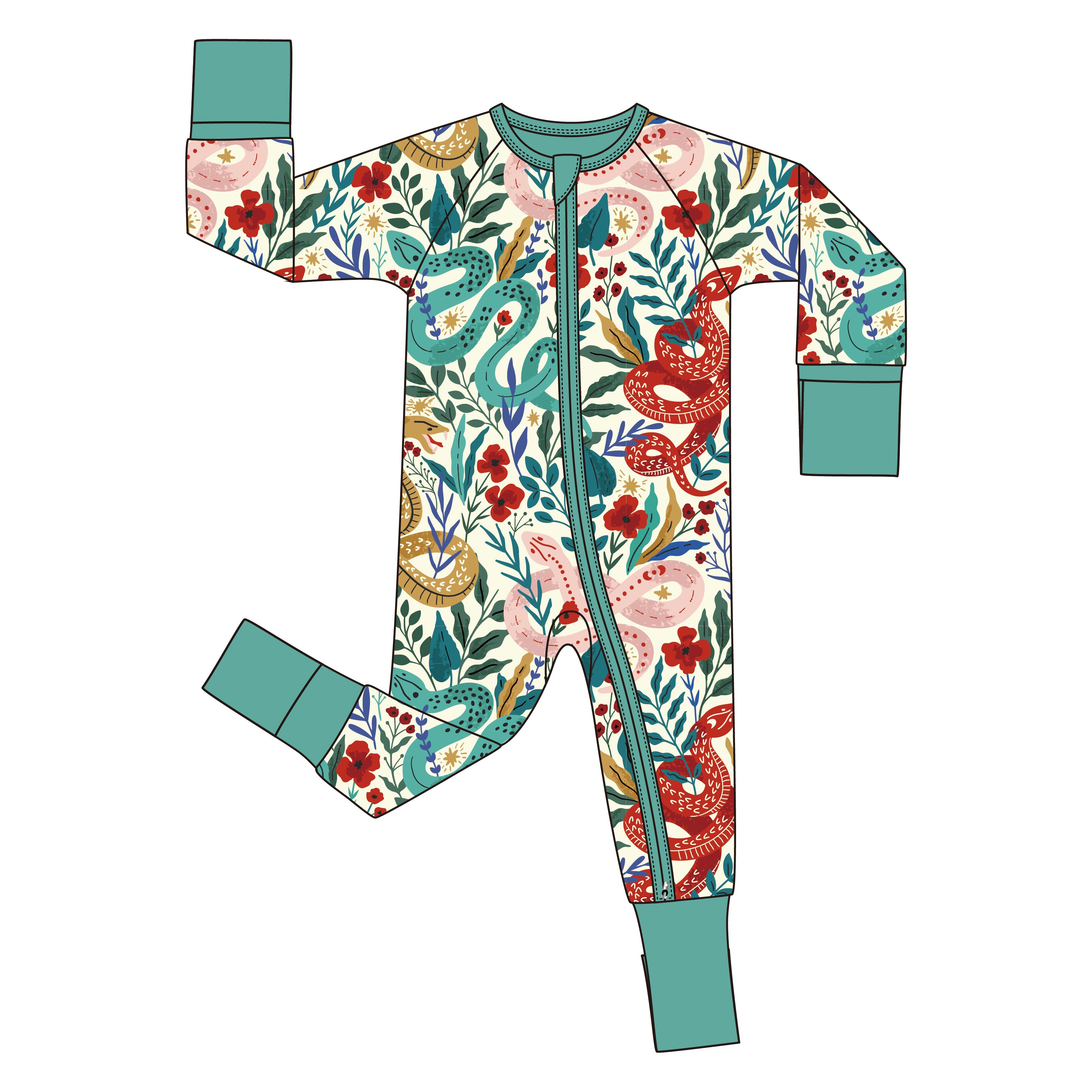 Custom Print 95% Bamboo Viscose 5% Spandex 210 GSM Baby Zipper Footed Sleeper Romper Clothes Toddler Kid Onesie Pajamas Clothing